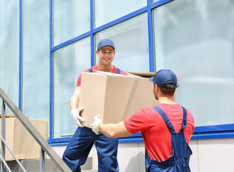Storage site safety overview with staff and warehouse environment