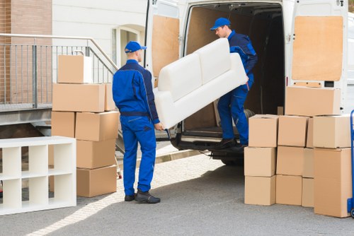 Packed boxes and labels prepared for removals in Littleilford