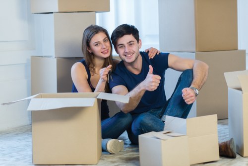 Packed boxes and furniture ready for temporary storage in Littleilford